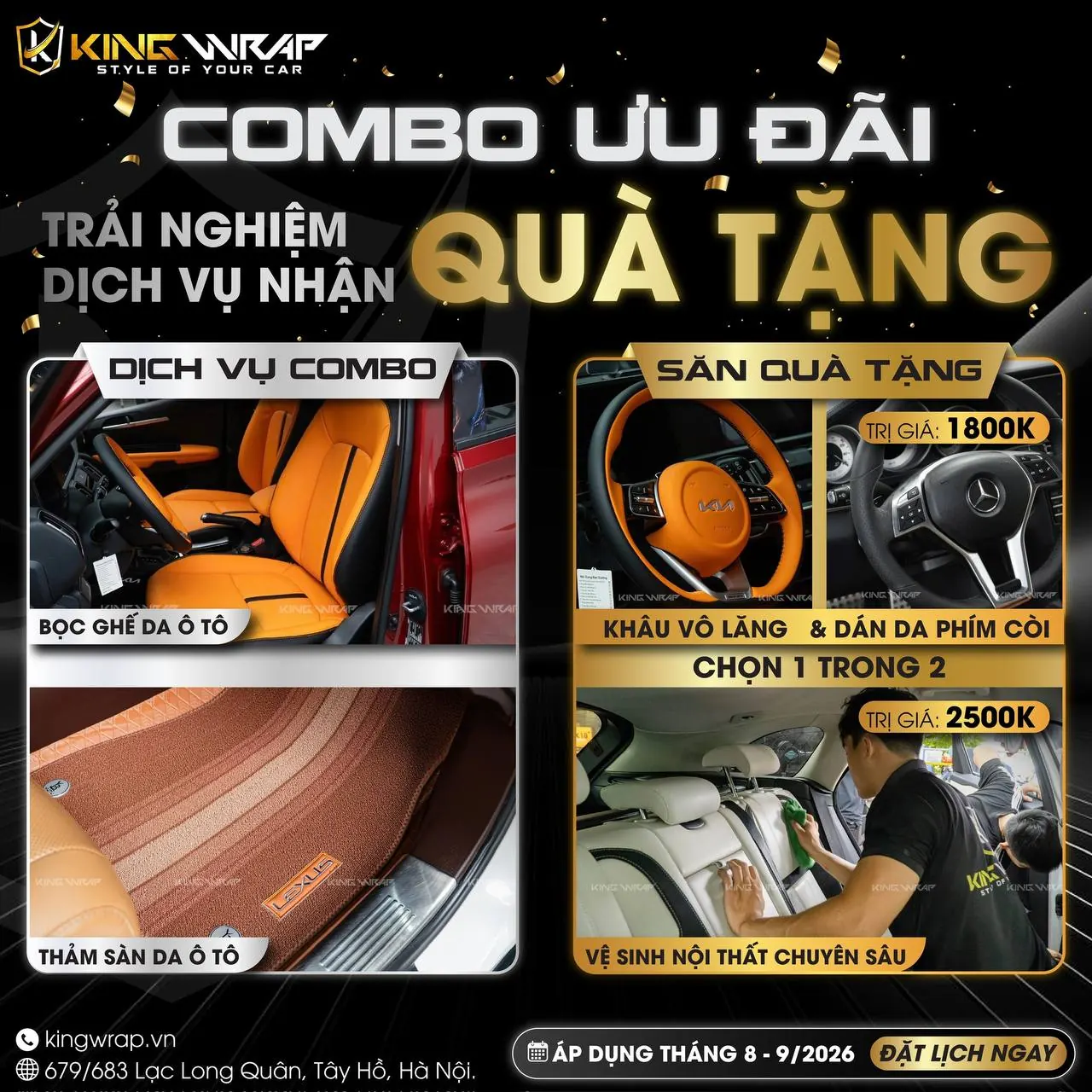Combo bọc ghế da ô tô và thảm sàn da, tặng khâu vô lăng dán da phím còi