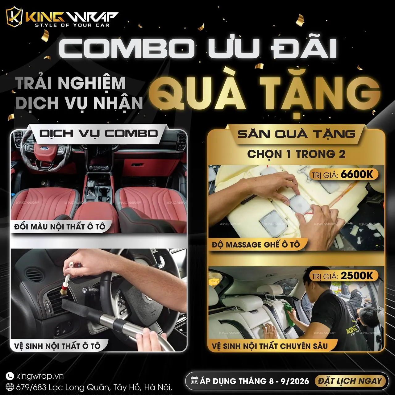 Combo đổi màu nội thất ô tô và vệ sinh nội thất, tặng độ massage ghế